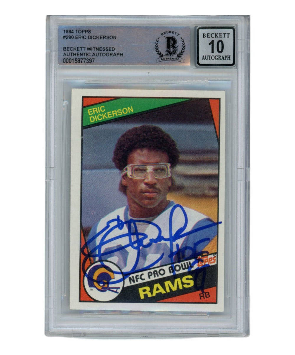 Eric Dickerson Los Angeles Rams Signed Card - 1984 Topps #280 Auto 10 HOF Beckett Beckett - 40351-Powers Sports Memorabilia