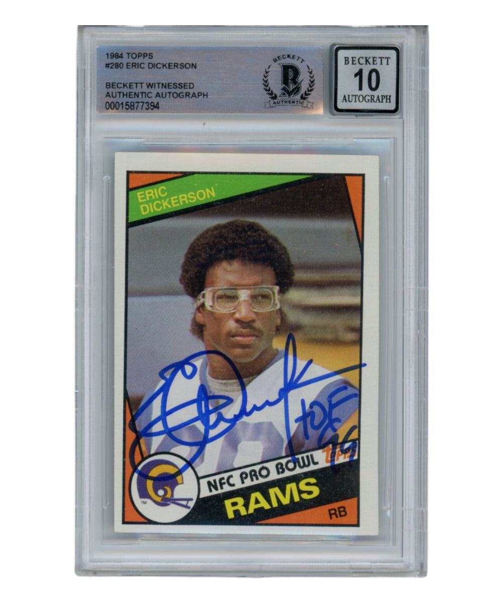 Eric Dickerson Los Angeles Rams Signed Card - 1984 Topps #280 Auto 10 HOF Beckett Beckett - 40353-Powers Sports Memorabilia