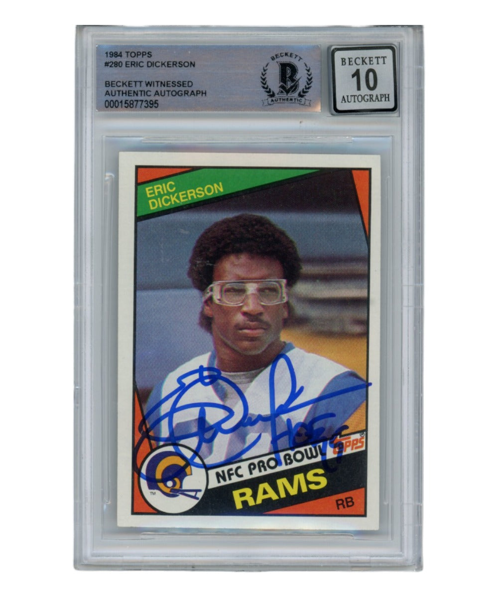 Eric Dickerson Los Angeles Rams Signed Card - 1984 Topps #280 Auto 10 HOF Beckett Beckett - 40354-Powers Sports Memorabilia