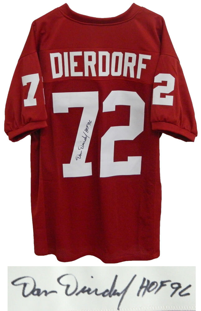 Dan Dierdorf Autographed Red Throwback Custom Football Jersey with HOF 96-Powers Sports Memorabilia