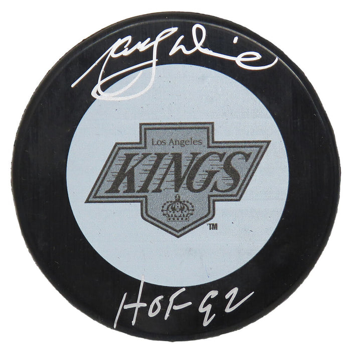 Marcel Dionne Autographed Los Angeles Kings 1980's Style Logo Hockey Puck with HOF'92-Powers Sports Memorabilia
