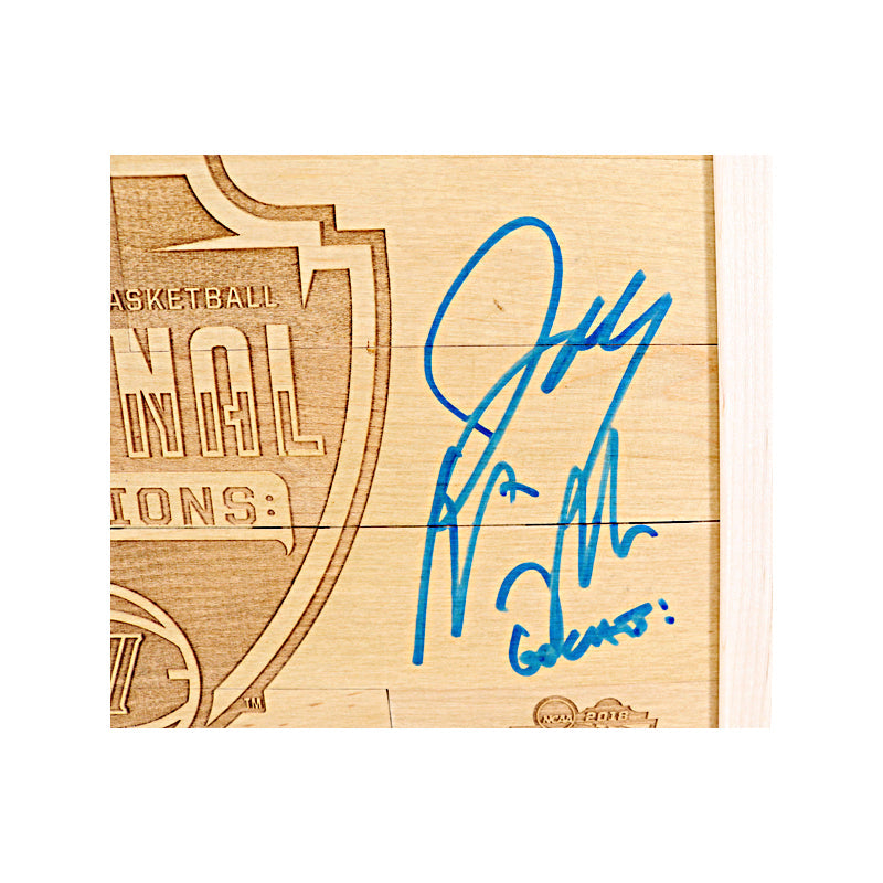 Donte DiVincenzo/Jay Wright Villanova University Dual Signed and Inscribed "2018 MOP" "Go Cats" 12"x15" Authentic Piece of Engraved 2018 Final Four Court-Powers Sports Memorabilia
