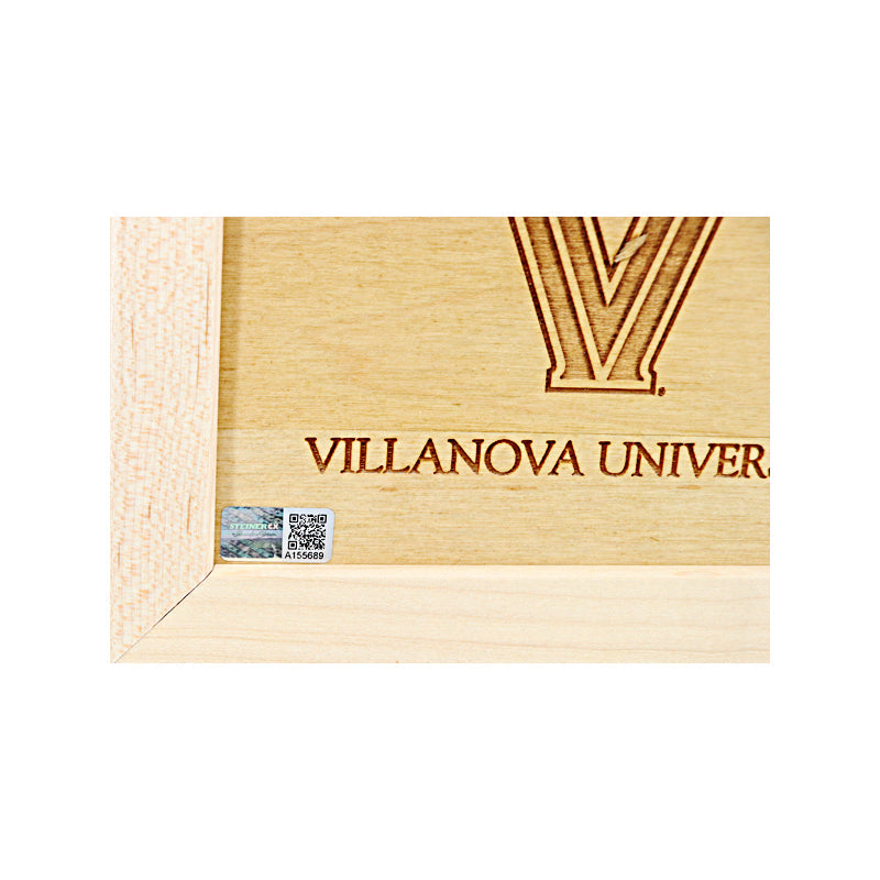 Donte DiVincenzo/Jay Wright Villanova University Dual Signed and Inscribed "2018 MOP" "Go Cats" 12"x15" Authentic Piece of Engraved 2018 Final Four Court-Powers Sports Memorabilia