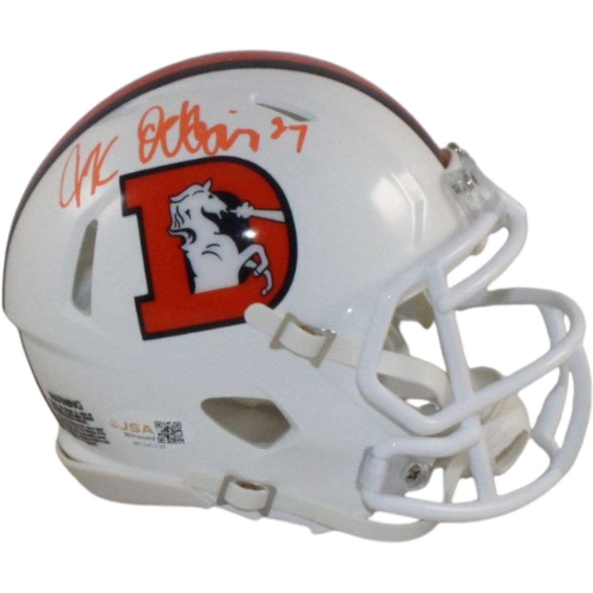 JK Dobbins Autogrraphed/ Denver Broncos 23 Alt Signed Mini Helmet-Powers Sports Memorabilia