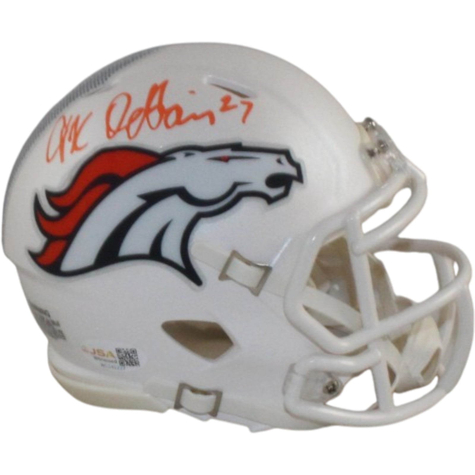 JK Dobbins Autogrraphed/ Denver Broncos 24 Alt Signed Mini Helmet-Powers Sports Memorabilia