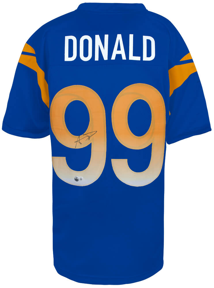 Aaron Donald Autographed Blue Custom Football Jersey (Beckett COA)-Powers Sports Memorabilia