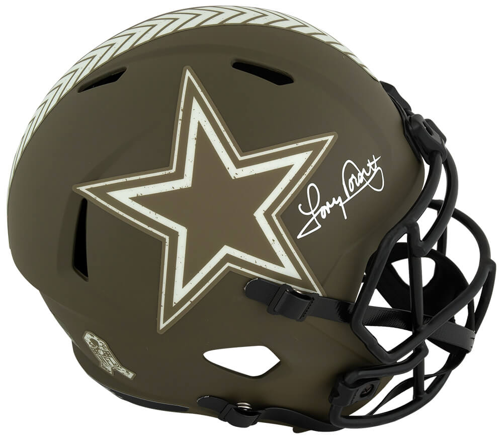Tony Dorsett Autographed Dallas Cowboys Salute to Service Riddell Full Size Speed Replica Helmet-Powers Sports Memorabilia