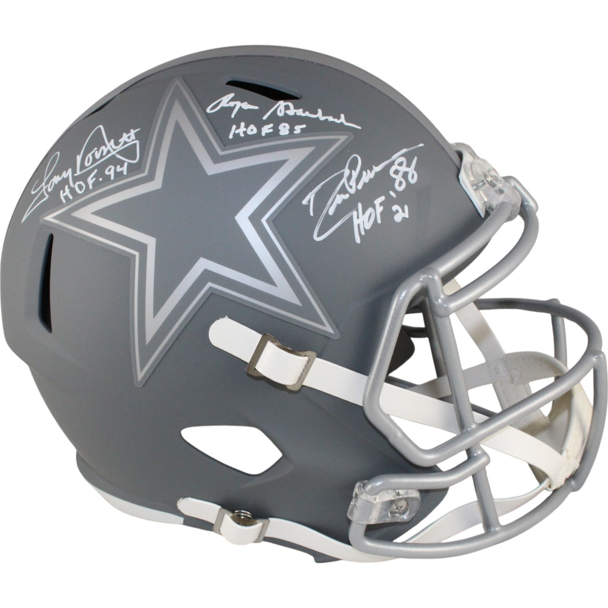 Pearson/Staubach/Dorsett Signed Dallas Cowboys Slate Full-Size Helmet HOF – Beckett Authenticated-Powers Sports Memorabilia