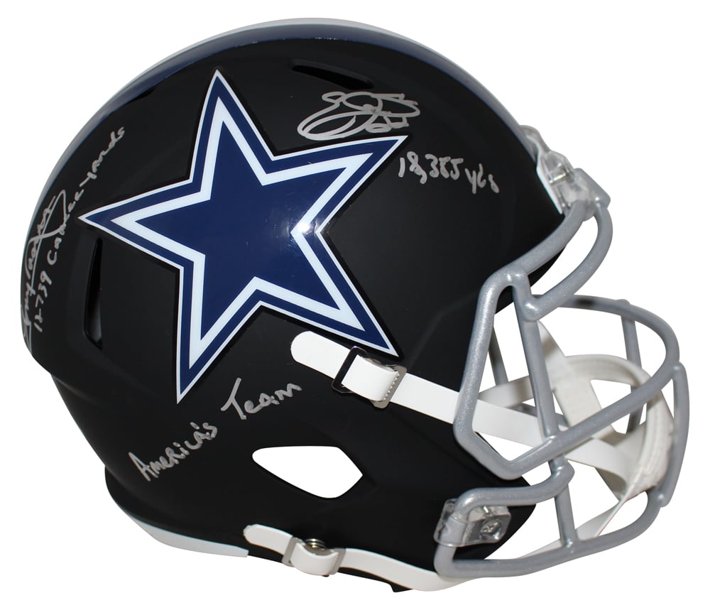 Emmitt Smith/Tony Dorsett Dallas Cowboys Black Replica Signed Helmet BAS-Powers Sports Memorabilia
