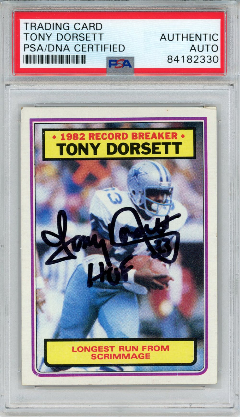 Tony Dorsett Dallas Cowboys Signed Card - 1983 Topps #2 HOF PSA Slab PSA-Powers Sports Memorabilia