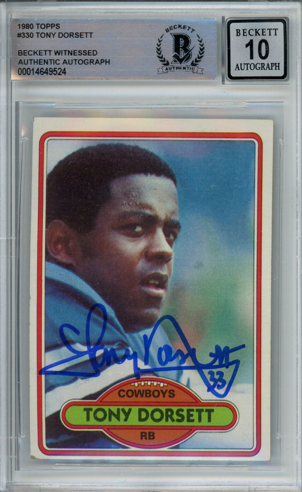 Tony Dorsett Dallas Cowboys Signed Card - 1980 Topps #330 Beckett Slab Beckett-Powers Sports Memorabilia