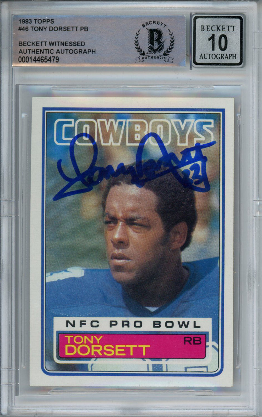 Tony Dorsett Dallas Cowboys Signed Card - 1983 Topps #46 Beckett 10 Slab Beckett-Powers Sports Memorabilia