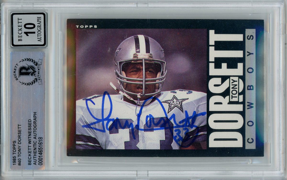 Tony Dorsett Dallas Cowboys Signed Card - 1985 Topps #40 Beckett 10 Slab Beckett-Powers Sports Memorabilia