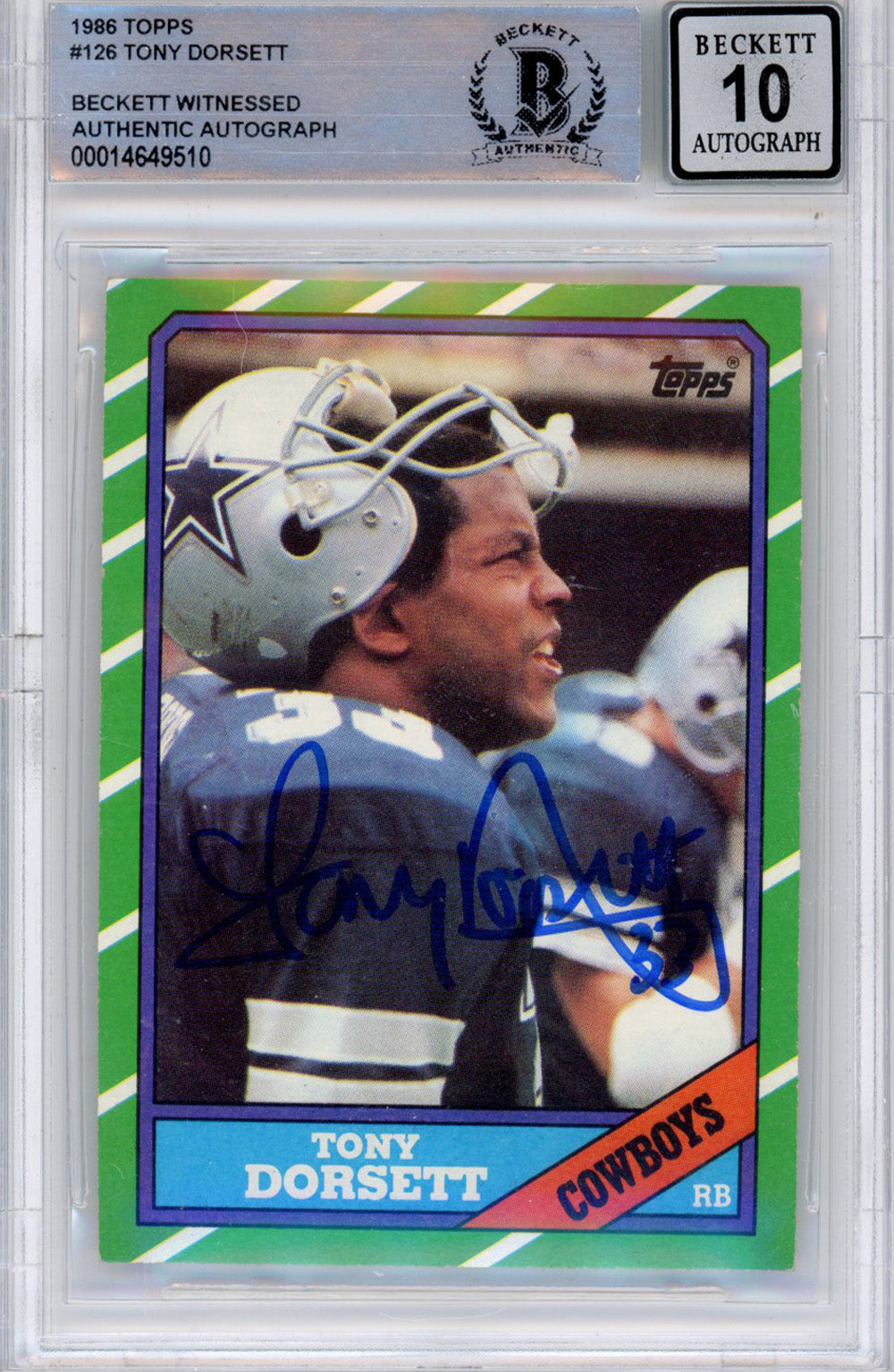 Tony Dorsett 1986 Topps #126 Trading Signed Card-Powers Sports Memorabilia