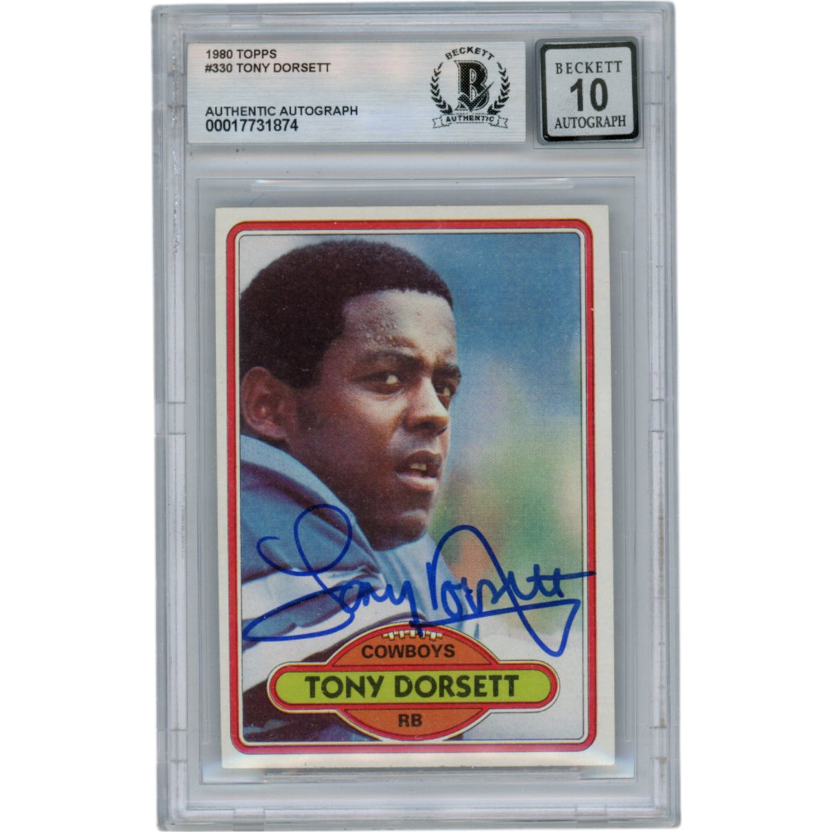 Tony Dorsett Dallas Cowboys Signed Card - 1980 Topps #330 10 Grade Slabbed Beckett Beckett-Powers Sports Memorabilia