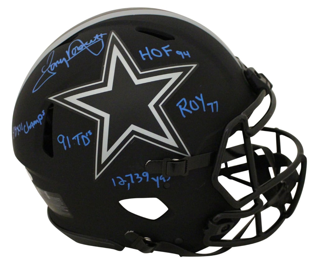 Tony Dorsett Dallas Cowboys Authentic Eclipse Signed Helmet Stat BAS-Powers Sports Memorabilia
