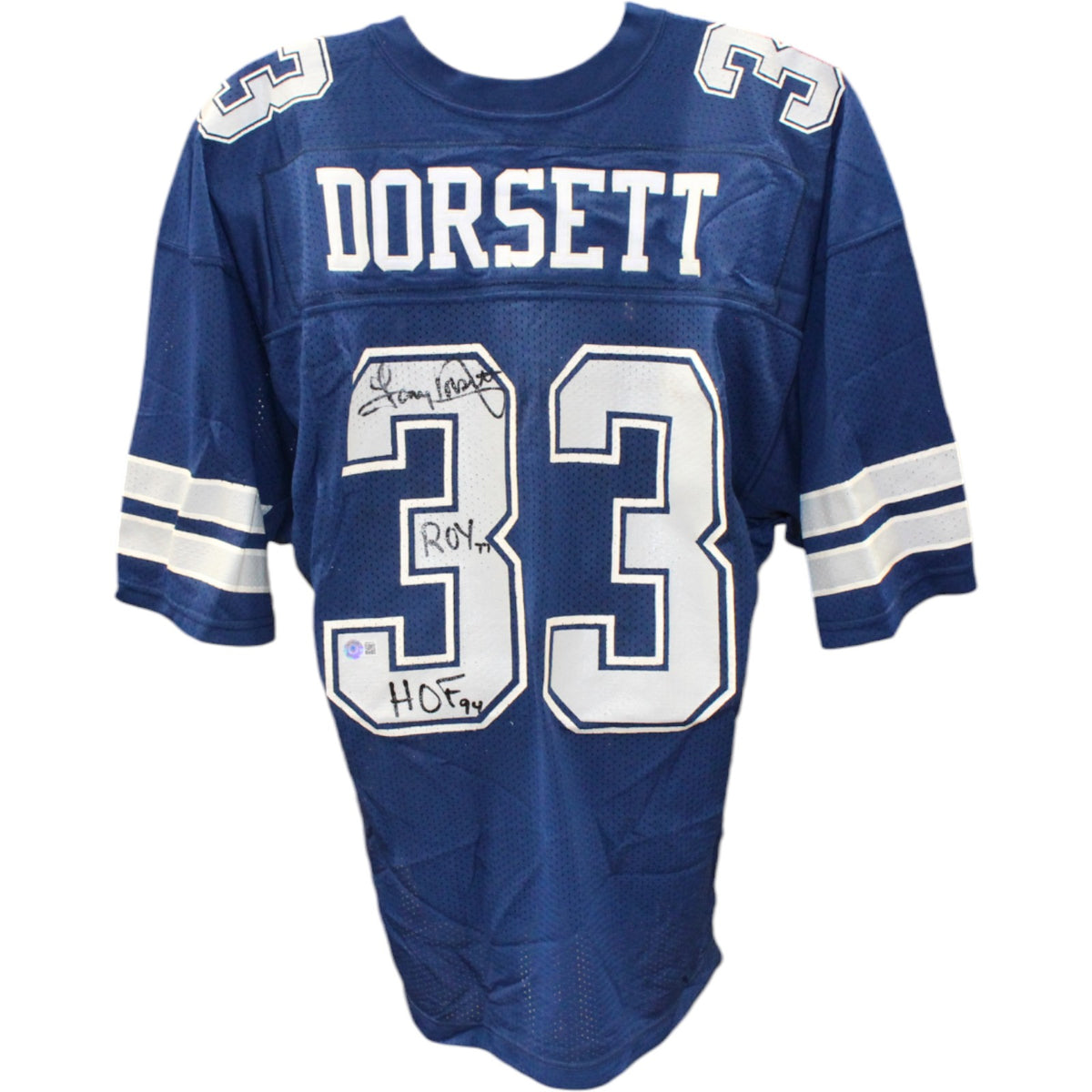 Tony Dorsett Dallas Cowboys Signed Jersey - Russell Blue 48 2 Insc Beckett-Powers Sports Memorabilia