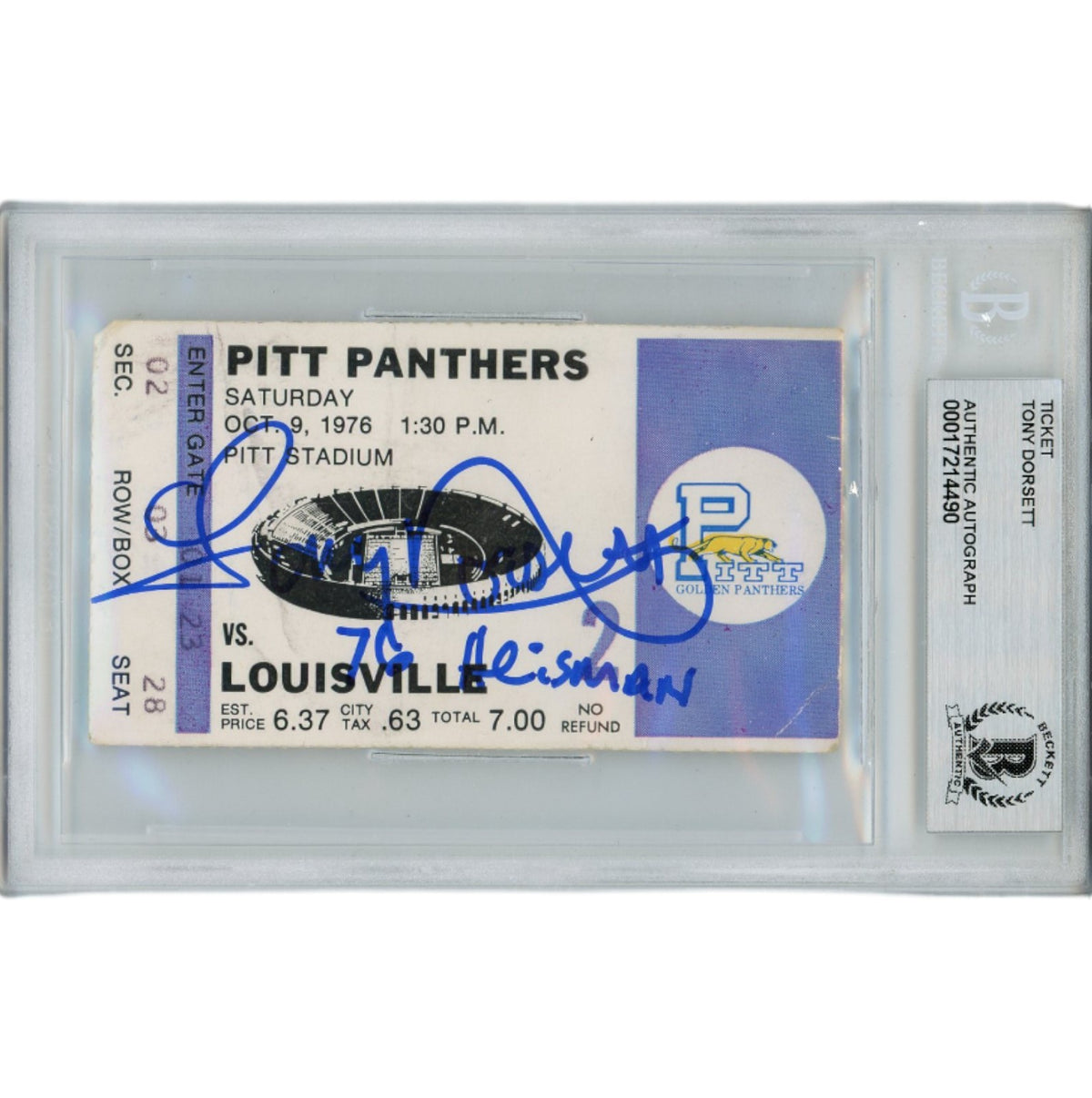 Tony Dorsett Pitt Panthers Signed Card - 1976 Ticket Stub Heisman Beckett Beckett-Powers Sports Memorabilia