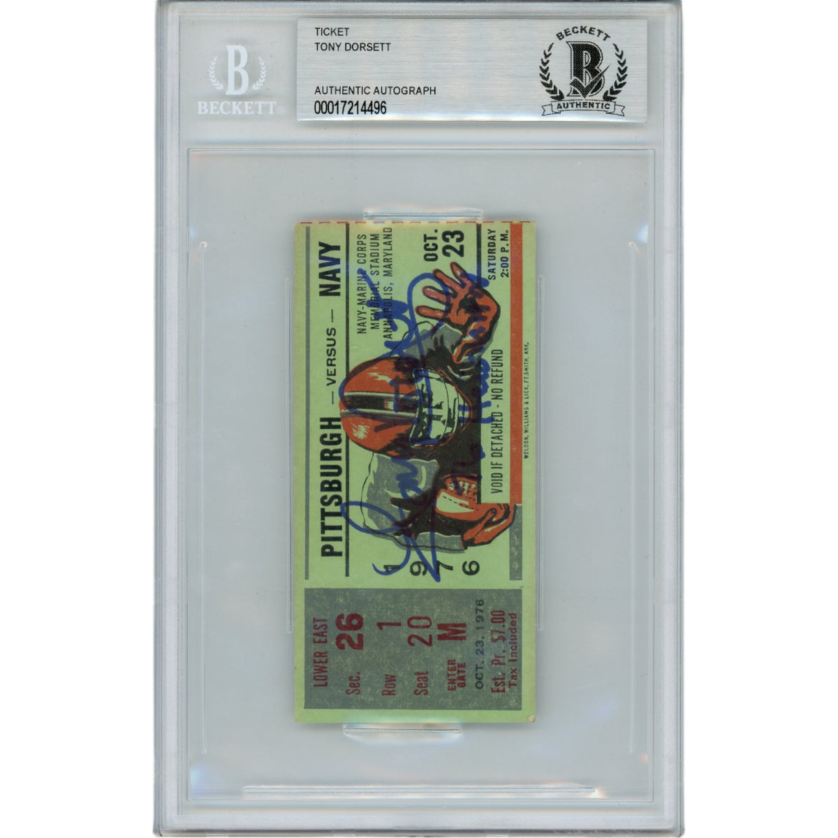 Tony Dorsett Pitt Panthers Signed Card - 1976 Pitt vs. Navy Ticket Stub Heisman Beckett Beckett-Powers Sports Memorabilia