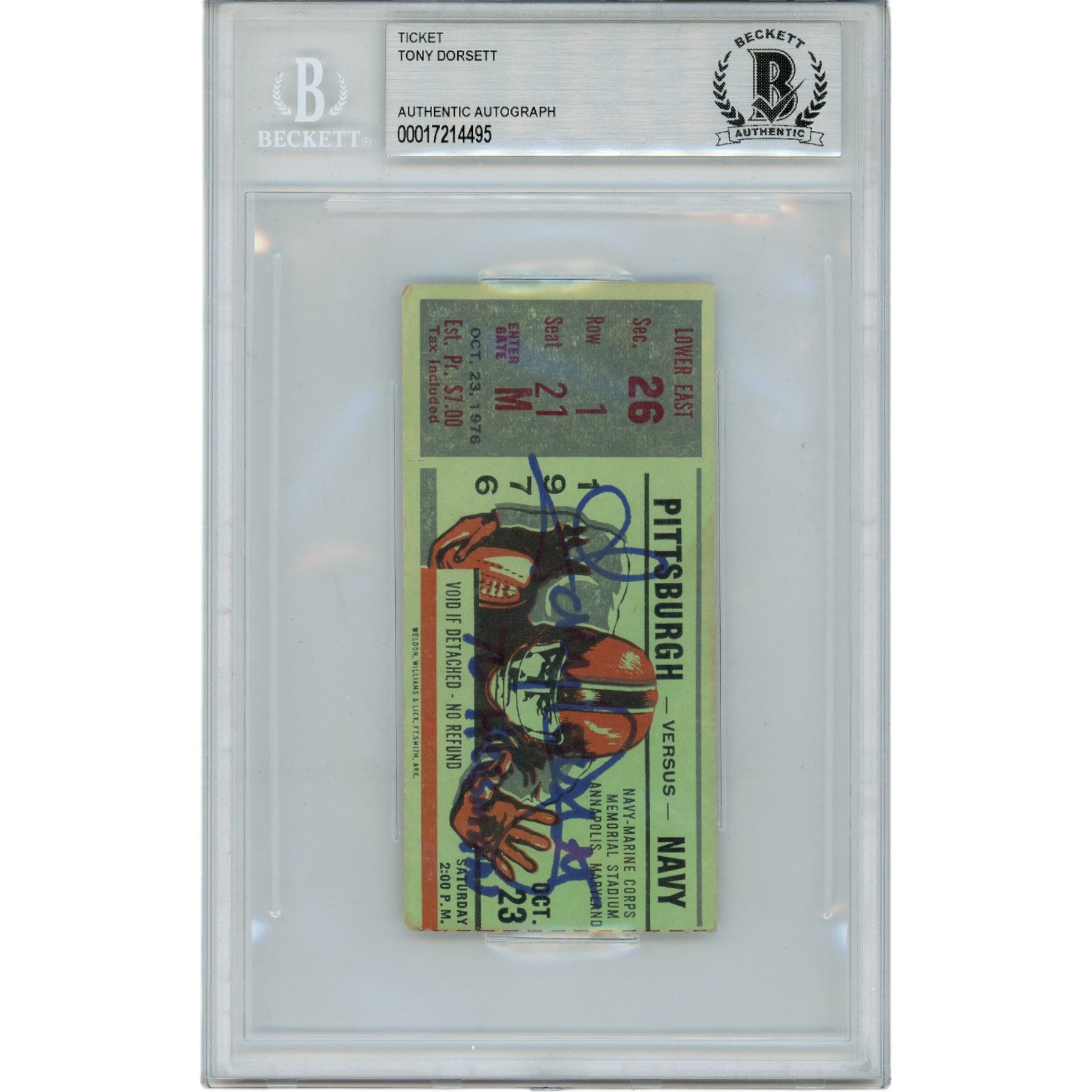 Tony Dorsett Pitt Panthers Signed Card - 1976 Pitt vs. Navy Ticket Stub Heisman Beckett Beckett - 45944-Powers Sports Memorabilia