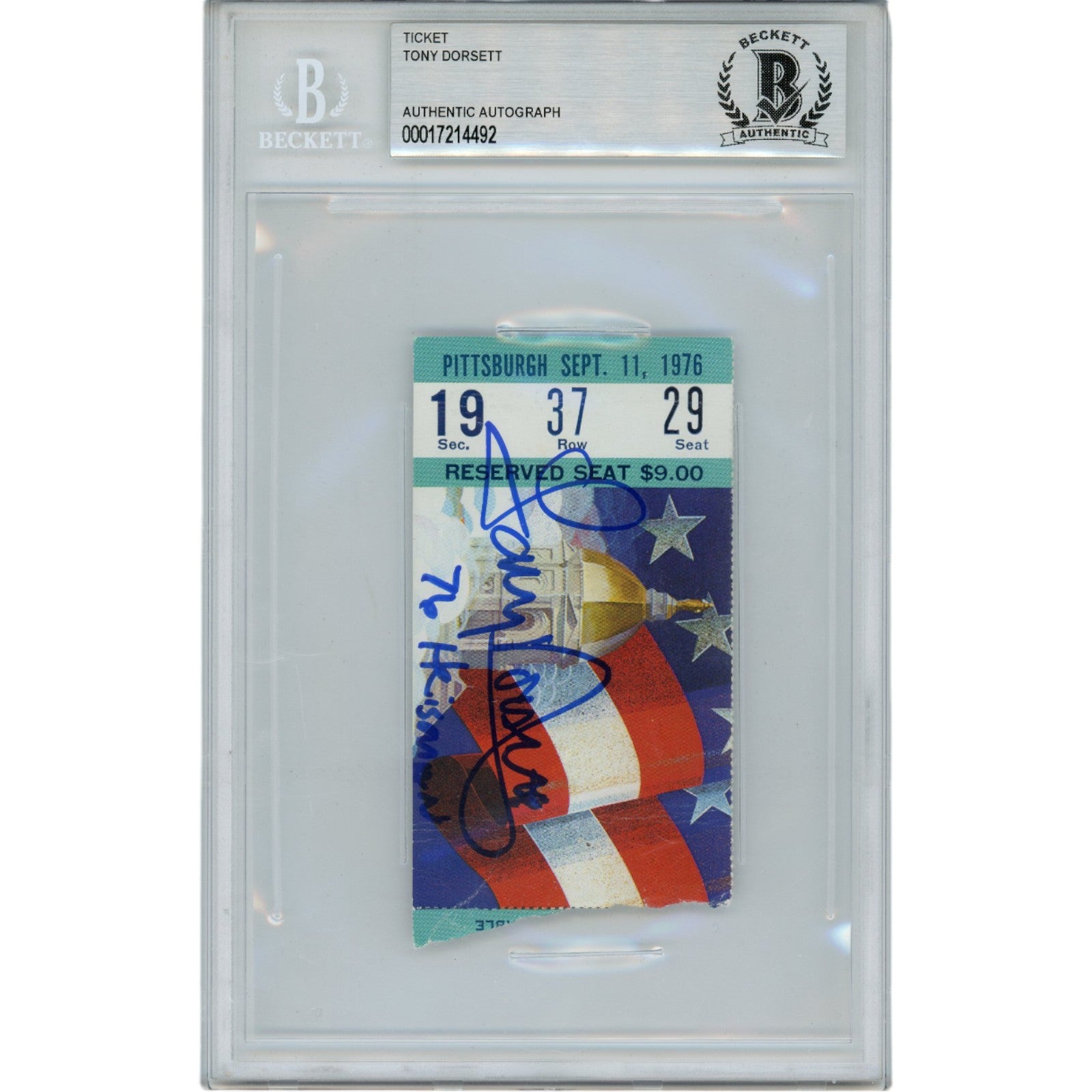 Tony Dorsett Pitt Panthers Signed Card - 1976 Pitt vs. ND Ticket Stub Heisman Beckett Beckett-Powers Sports Memorabilia
