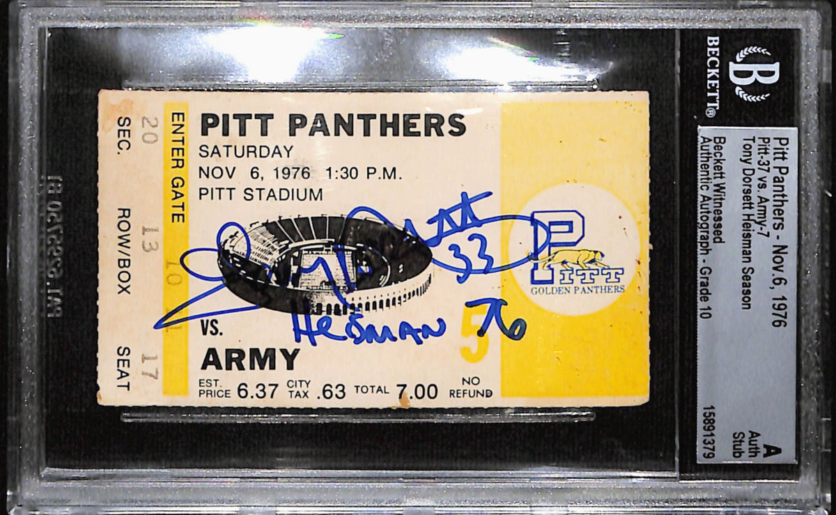 Tony Dorsett Pittsburgh Panthers Signed Card - Ticket Stub 11/06/76 Beckett Beckett-Powers Sports Memorabilia