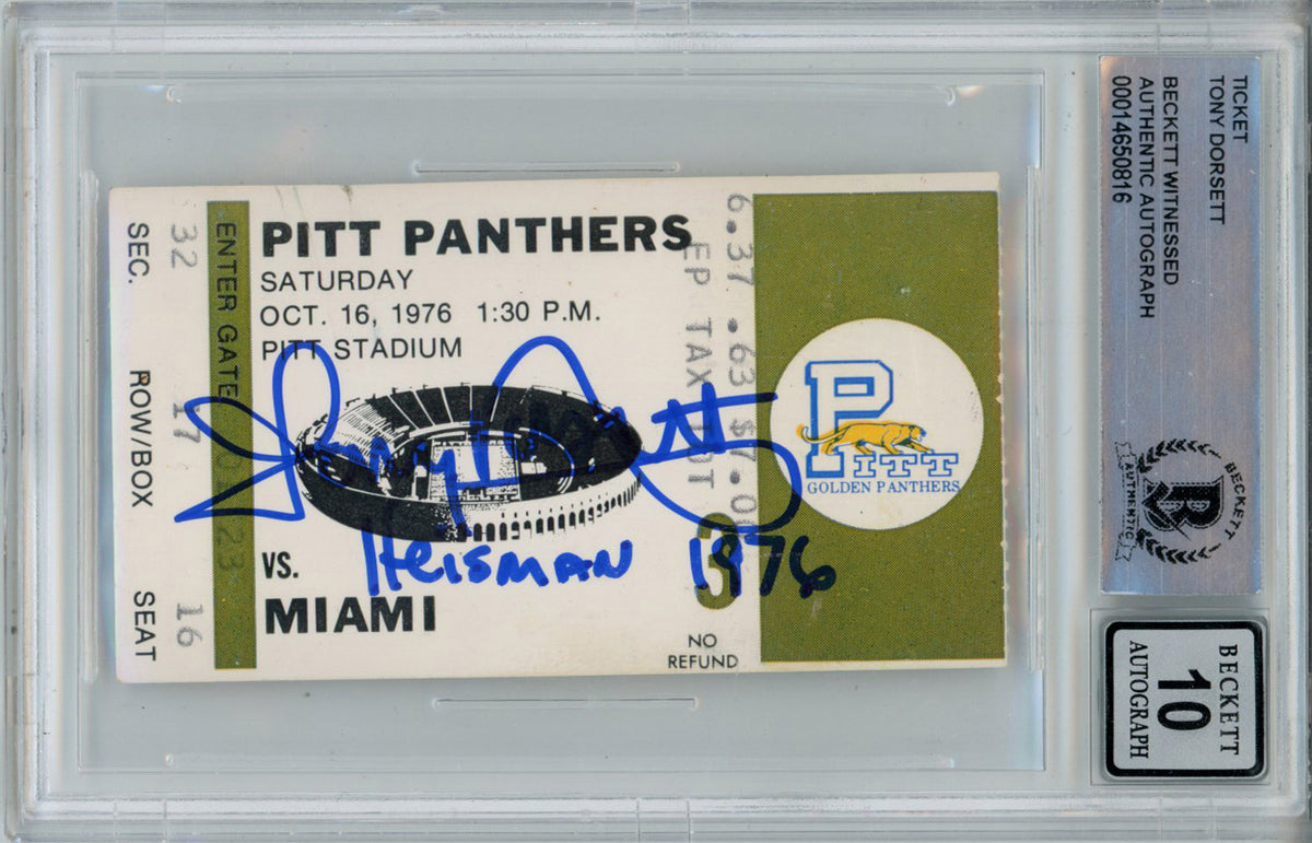 Tony Dorsett Pittsburgh Panthers Signed Card - 10/16/1976 vs Miami Ticket Stub Heisman BAS 10 Slab Beckett-Powers Sports Memorabilia