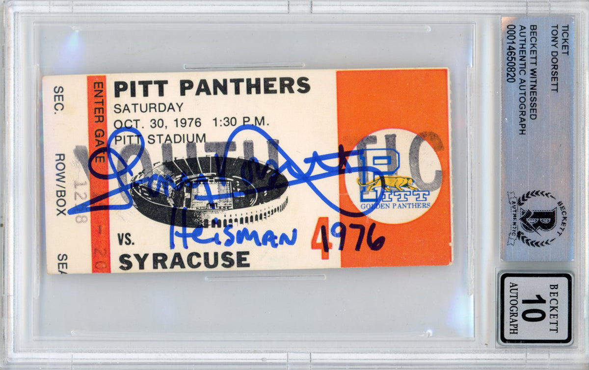 Tony Dorsett Pittsburgh Panthers Signed Card - 10/30/1976 vs Syracuse Ticket Stub Heisman BAS Slab Beckett-Powers Sports Memorabilia