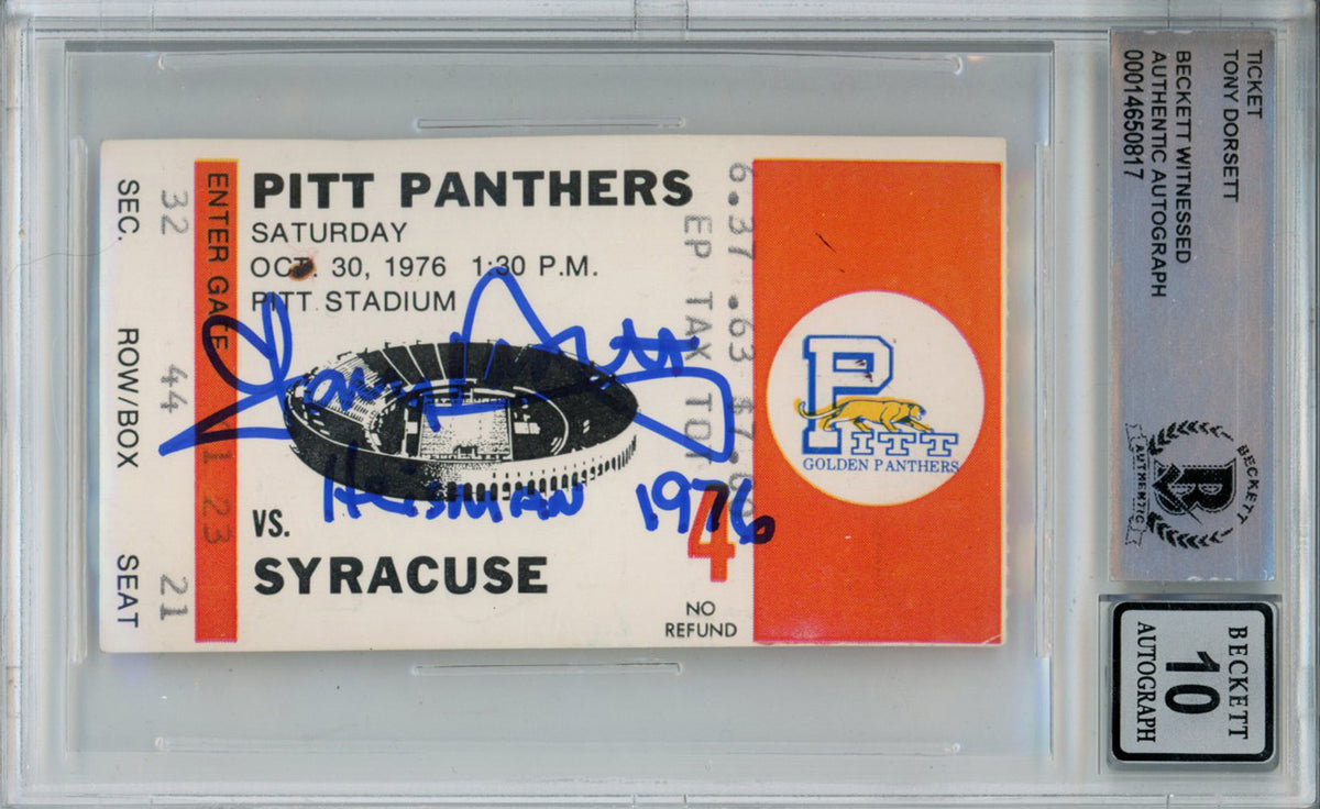 Tony Dorsett Pittsburgh Panthers Signed Card - 10/30/1976 vs Syracuse Ticket Stub Heisman BAS Slab Beckett - 39256-Powers Sports Memorabilia