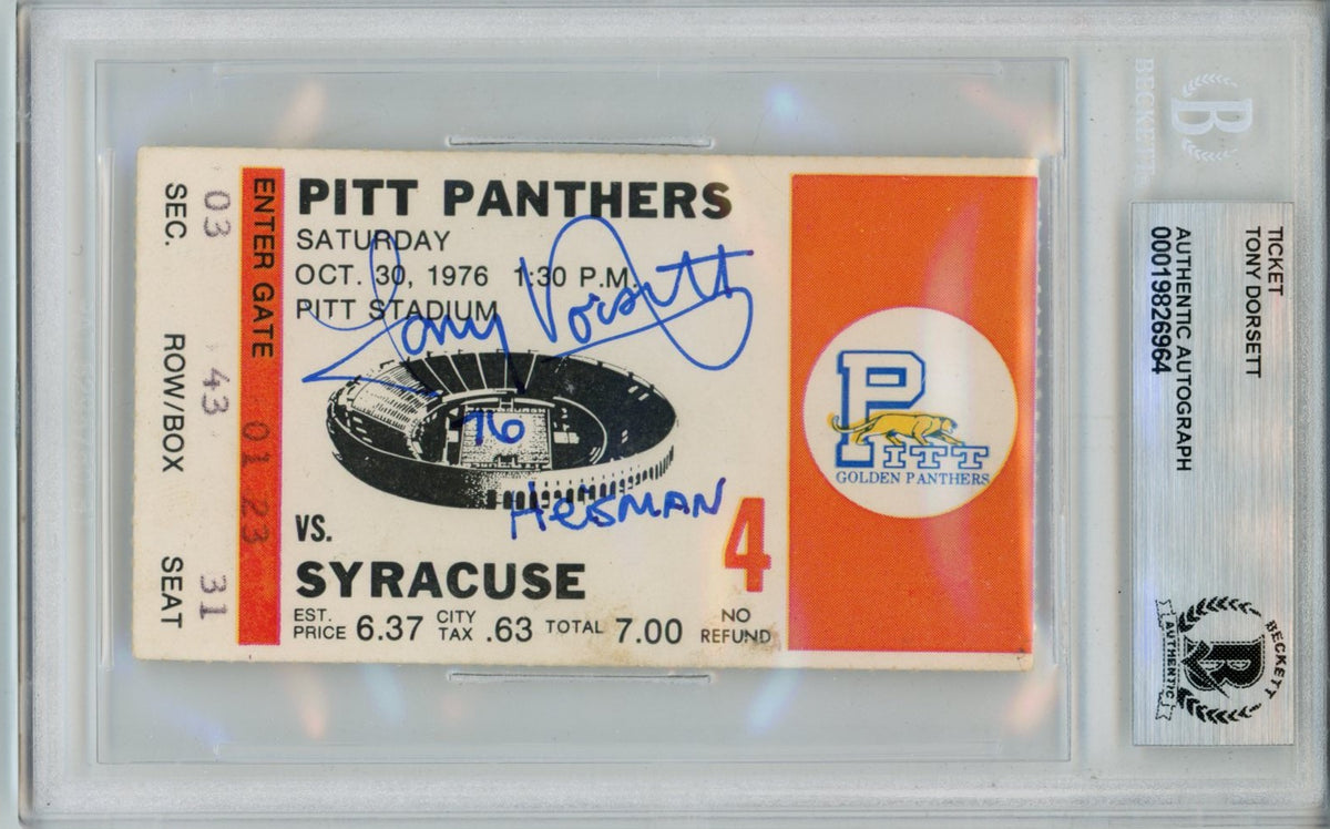 Tony Dorsett Pittsburgh Panthers Signed Card - 1976 Heisman Ticket Slab Beckett Beckett-Powers Sports Memorabilia