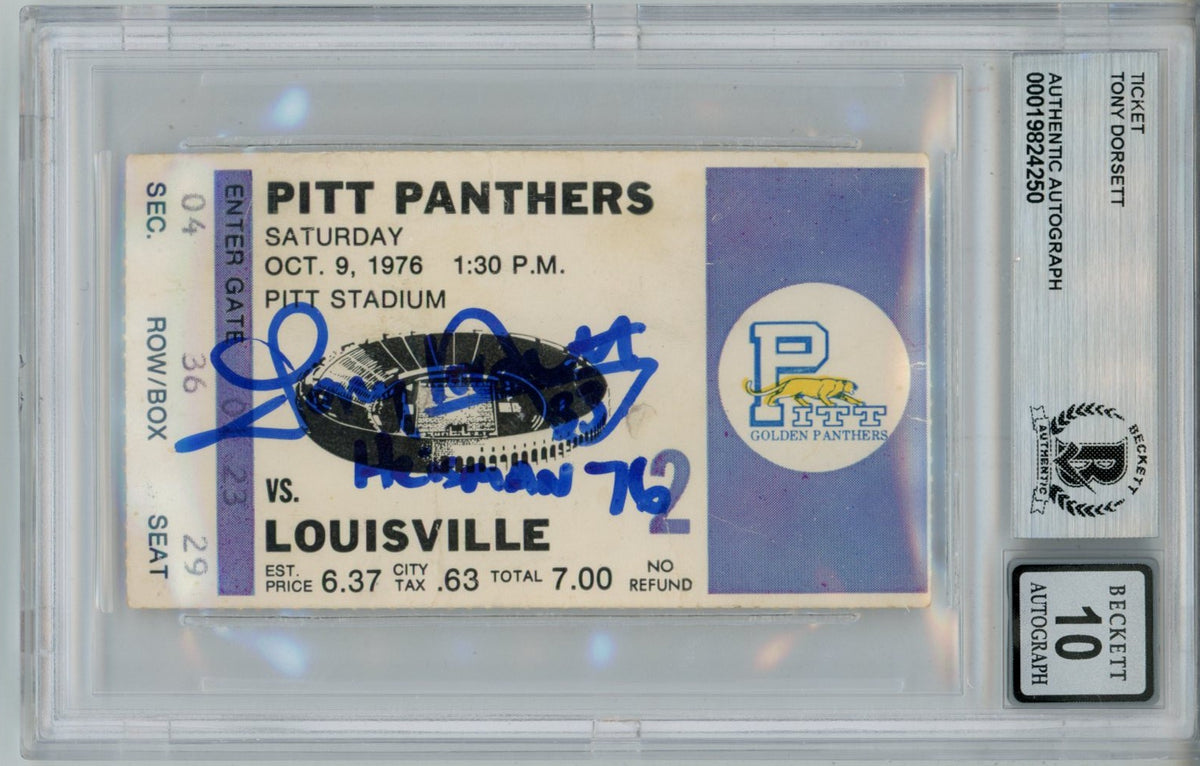 Tony Dorsett Pittsburgh Panthers Signed Card - Heisman 10auto Ticket Slab Beckett Beckett - 57046-Powers Sports Memorabilia
