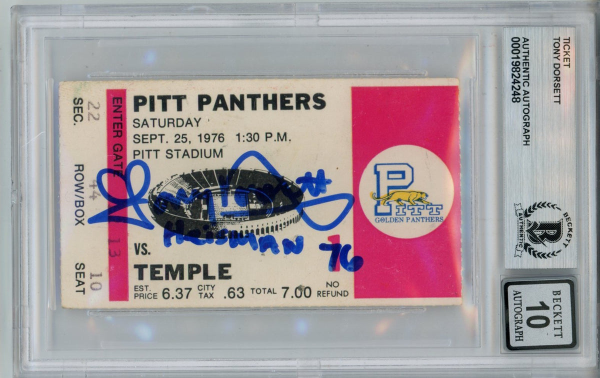 Tony Dorsett Pittsburgh Panthers Signed Card - Heisman 10auto Ticket Slab Beckett Beckett - 57050-Powers Sports Memorabilia