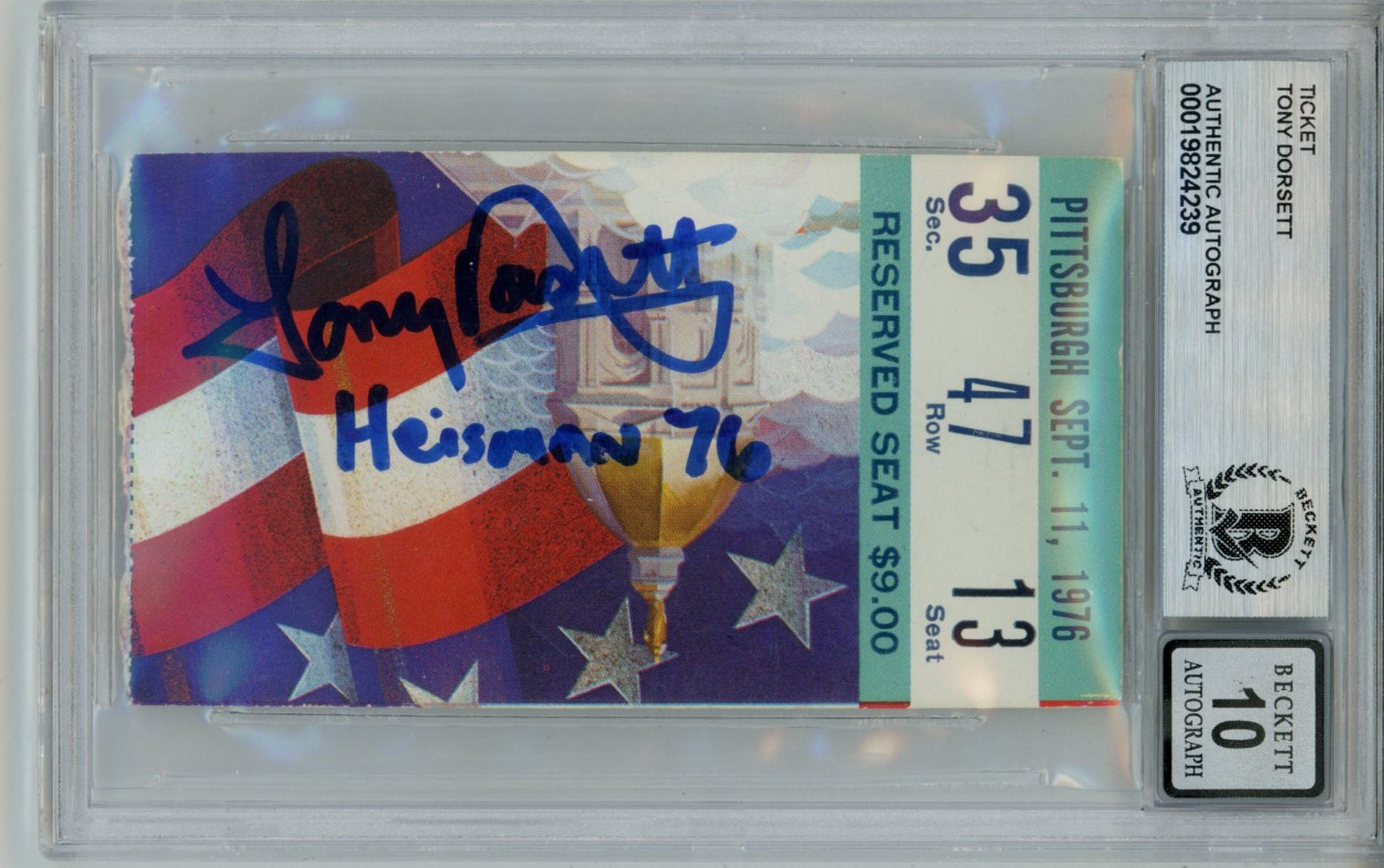 Tony Dorsett Pittsburgh Panthers Signed Card - Heisman 10auto Ticket Slab Beckett Beckett - 57053-Powers Sports Memorabilia