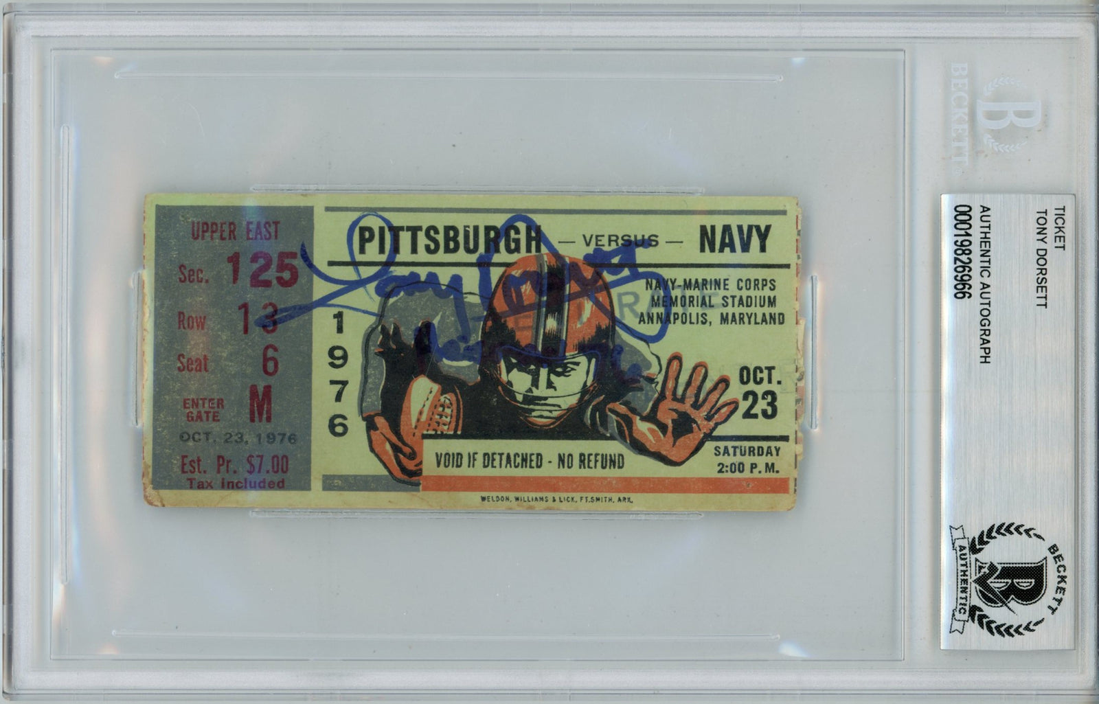 Tony Dorsett Pittsburgh Panthers Signed Card - 1976 Heisman Ticket Slab Beckett Beckett - 57055-Powers Sports Memorabilia