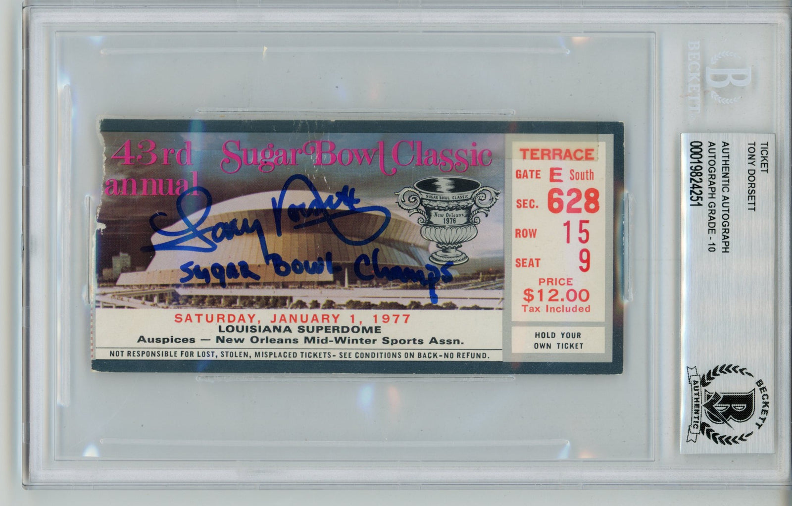 Tony Dorsett Pittsburgh Panthers Signed Card - 1977 Sugar Bowl 10auto Ticket Beckett-Powers Sports Memorabilia