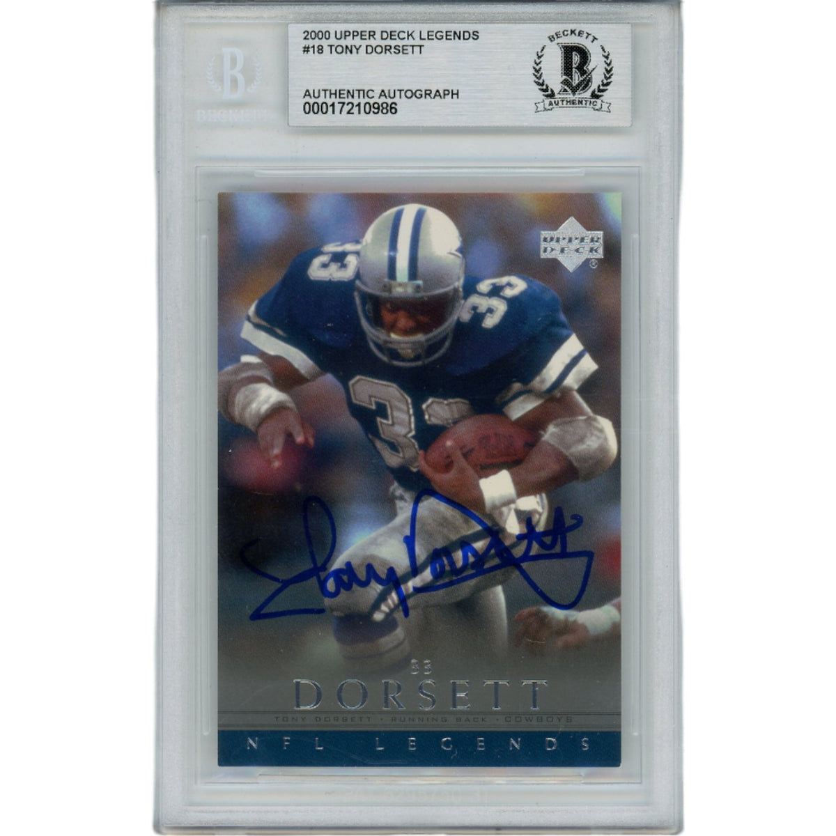 Tony Dorsett Dallas Cowboys Signed Card - 2000 Upper Deck Legends Slabbed Beckett Beckett-Powers Sports Memorabilia