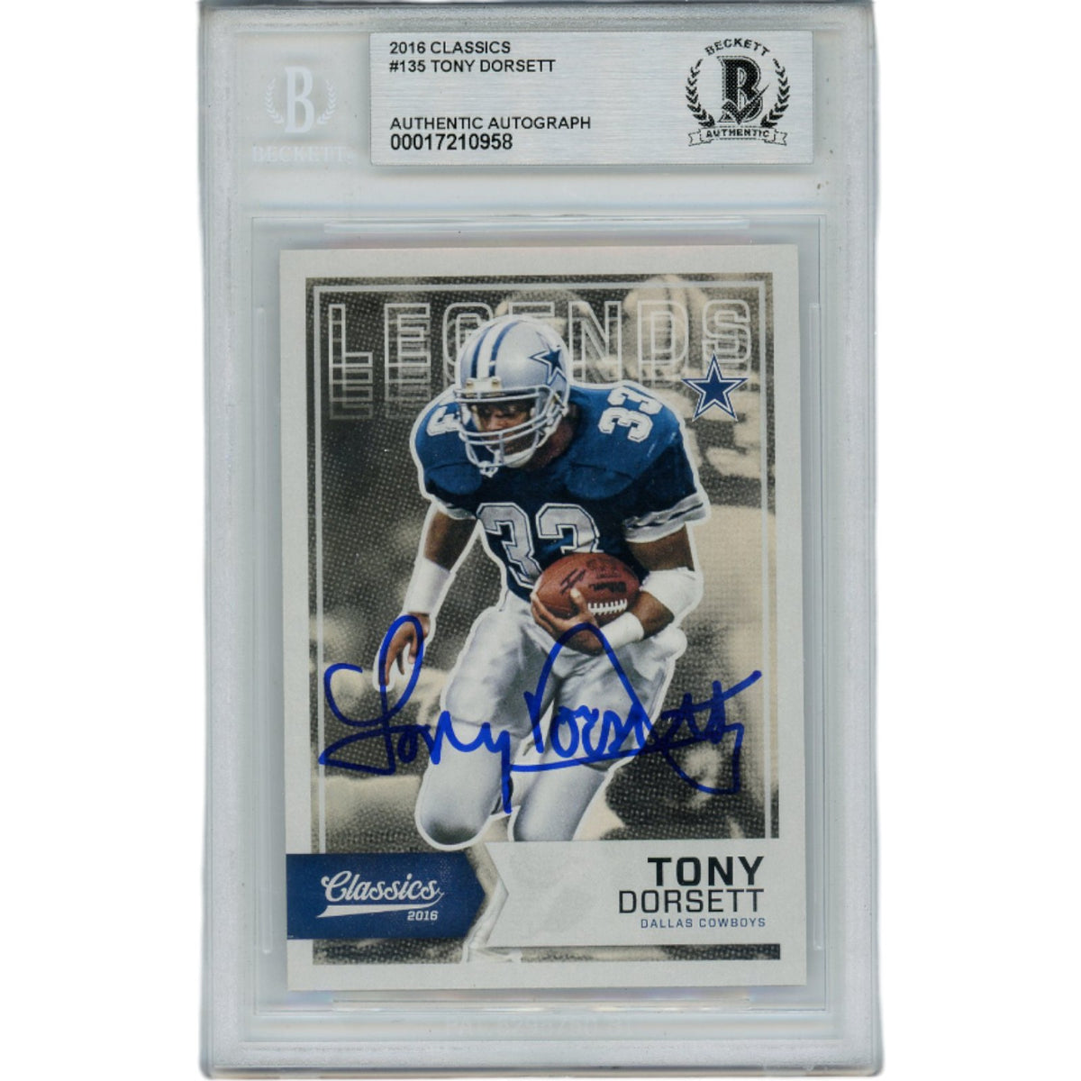 Tony Dorsett Dallas Cowboys Signed Card - 2016 Classics #135 Slabbed Beckett Beckett-Powers Sports Memorabilia