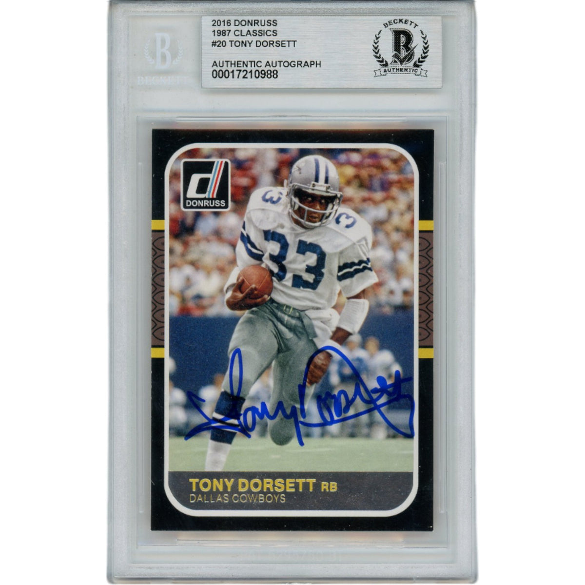 Tony Dorsett Dallas Cowboys Signed Card - 2016 Donruss 20 Slabbed Beckett Beckett-Powers Sports Memorabilia