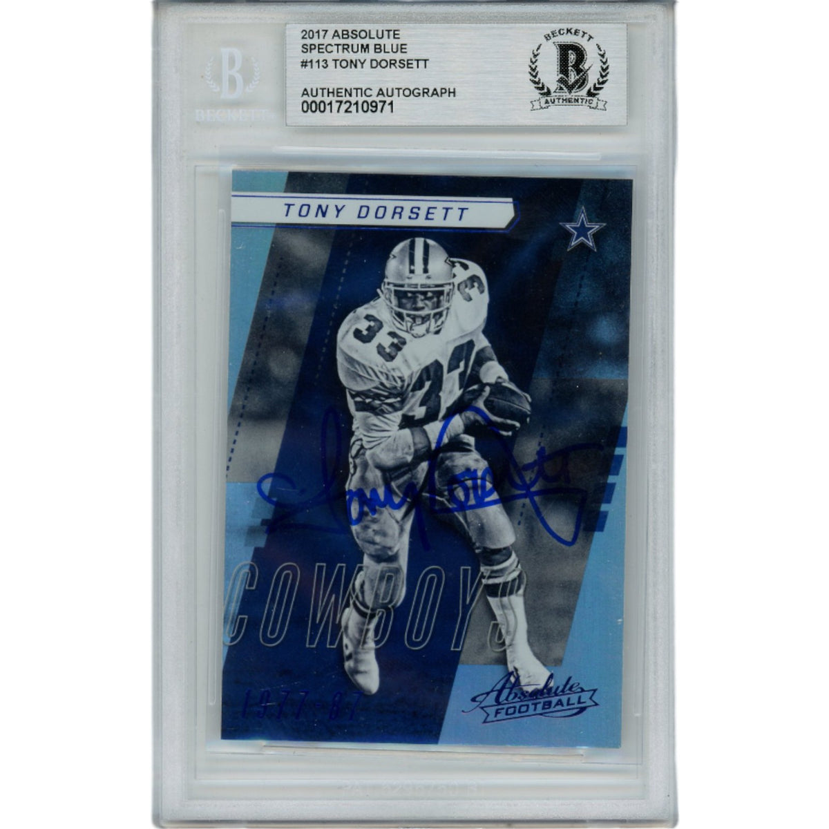 Tony Dorsett Dallas Cowboys Signed Card - 2017 Absolute 113 Slabbed Beckett Beckett-Powers Sports Memorabilia