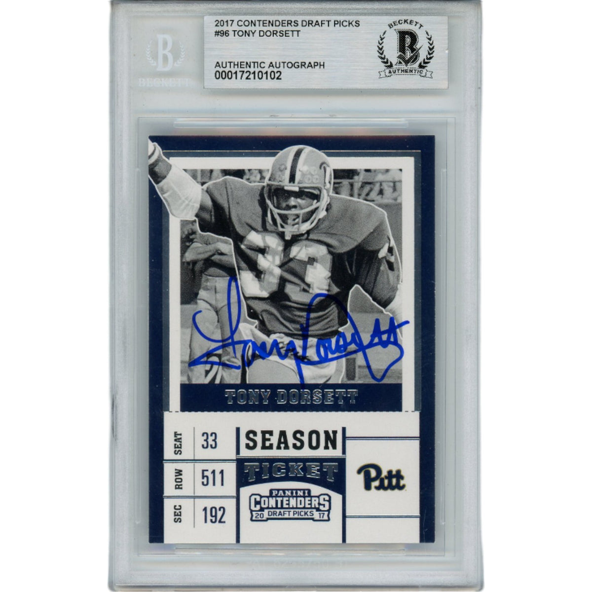Tony Dorsett Pitt Panthers Signed Card - 2017 Contenders Draft 96 Slabbed Beckett-Powers Sports Memorabilia