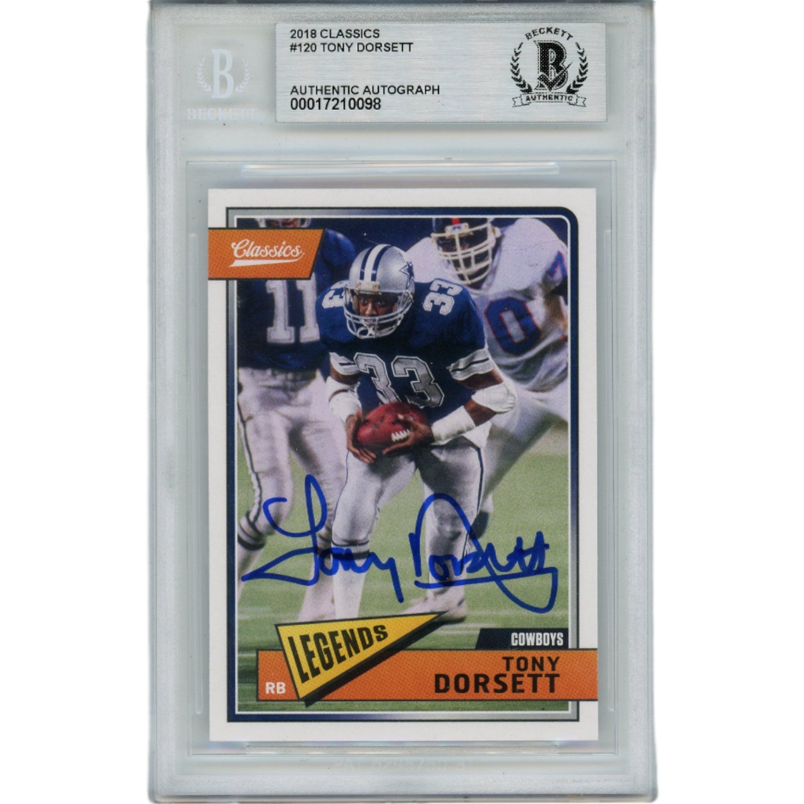 Tony Dorsett 2018 Classics 120 Slabbed Trading Signed Card-Powers Sports Memorabilia