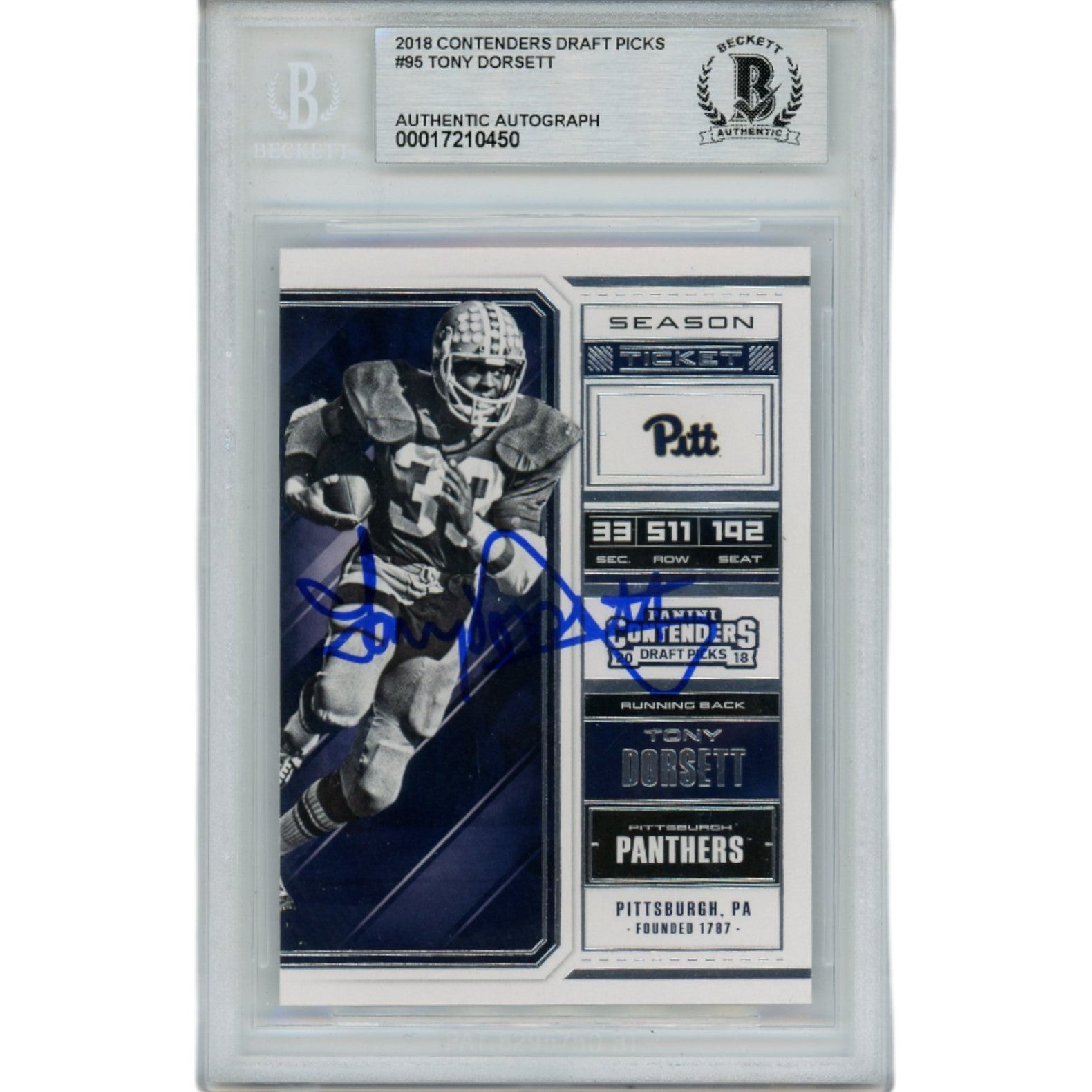 Tony Dorsett 2018 Contenders Draft 95 Slabbed Trading Signed Card-Powers Sports Memorabilia
