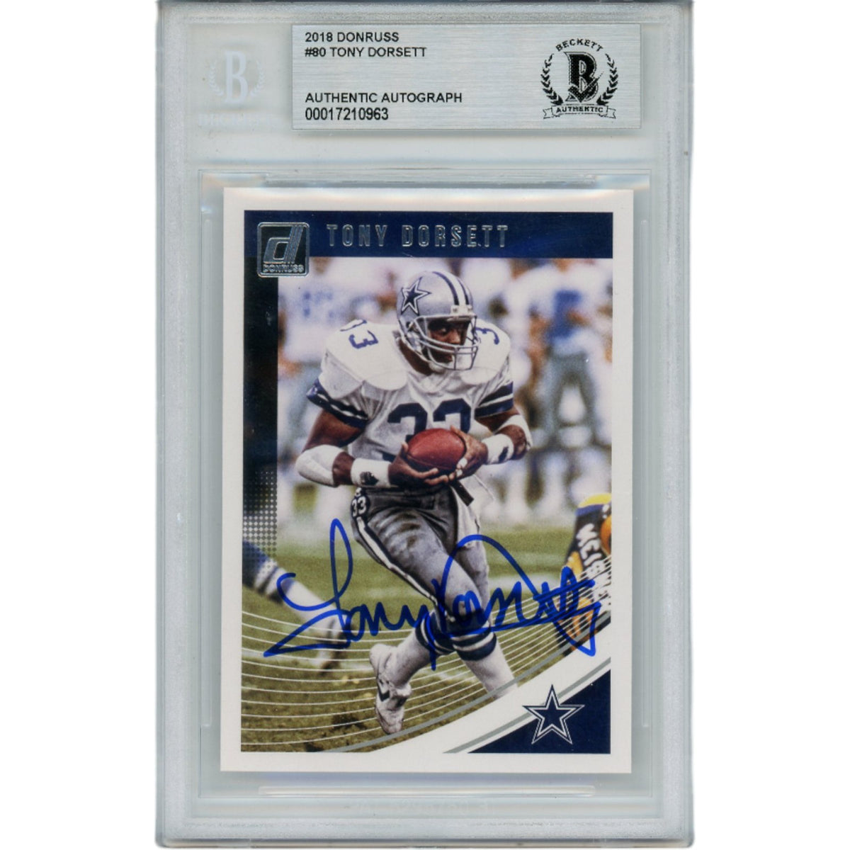 Tony Dorsett 2018 Donruss 80 Slabbed Trading Signed Card-Powers Sports Memorabilia