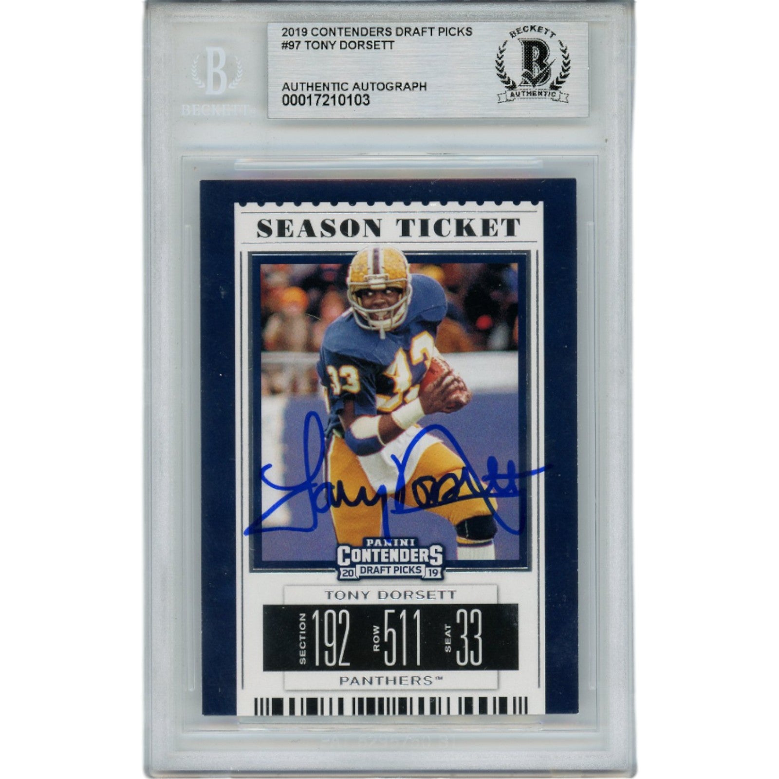 Tony Dorsett 2019 Contenders Draft 97 Slabbed Trading Signed Card-Powers Sports Memorabilia