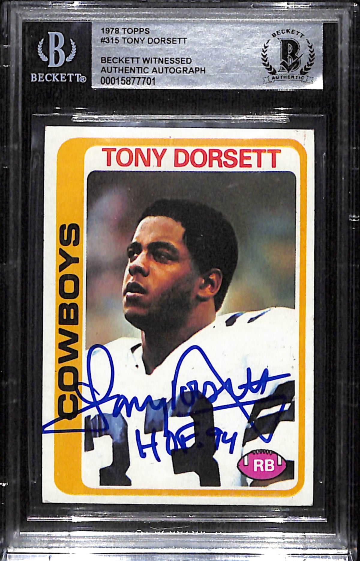 Tony Dorsett Dallas Cowboys Signed Card - 1978 Topps #315 Slab Beckett Beckett-Powers Sports Memorabilia