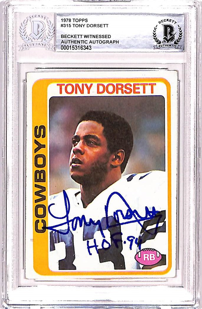 Tony Dorsett 1978 Topps #315 Trading Signed Card HOF Beckett-Powers Sports Memorabilia