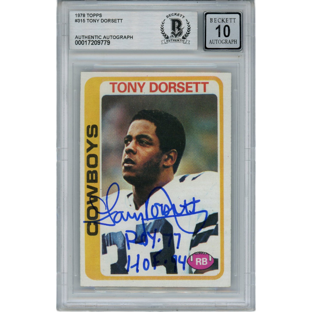 Tony Dorsett Dallas Cowboys Signed Card - 78 Topps ROY HOF Grade 10 Beckett Beckett - 45936-Powers Sports Memorabilia