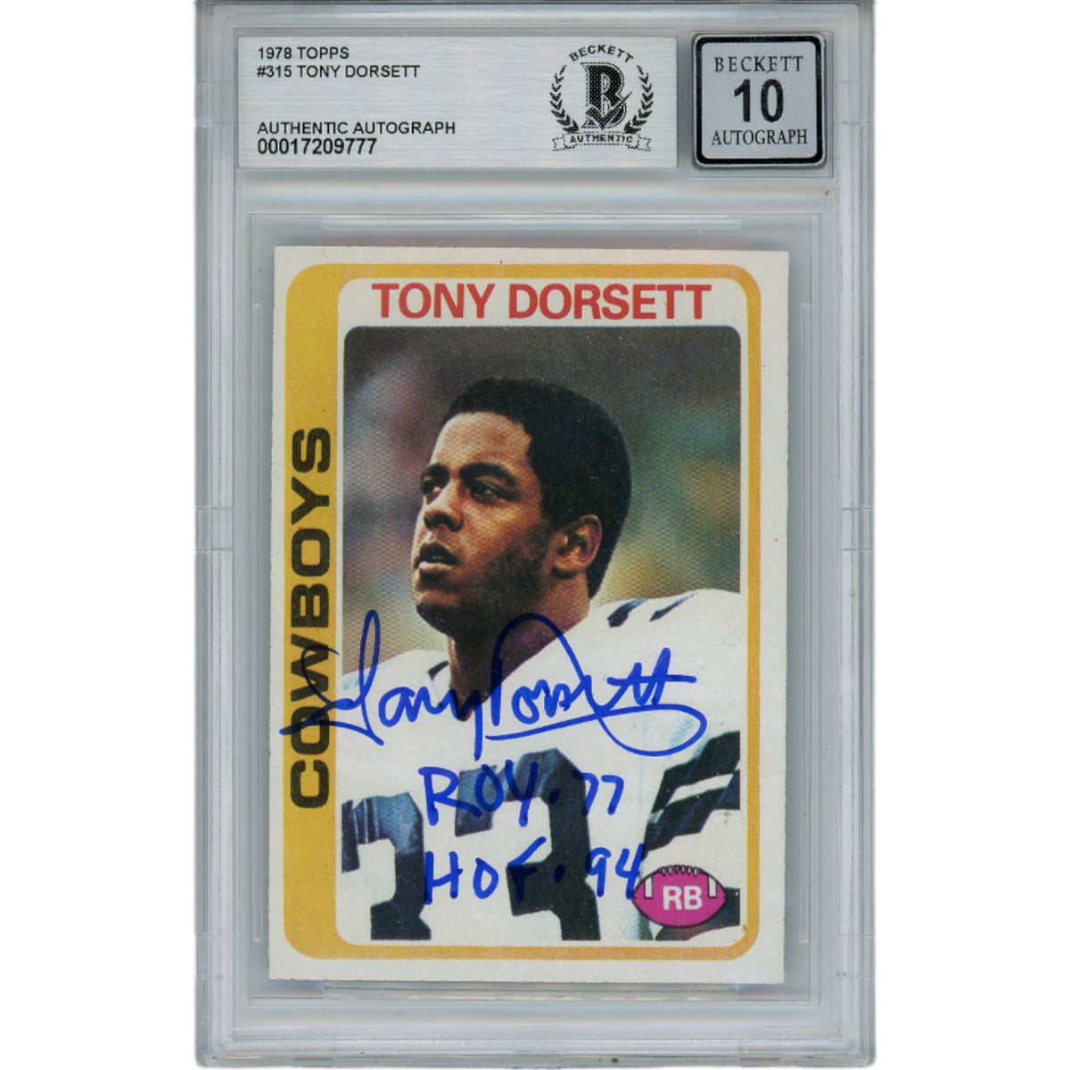 Tony Dorsett Dallas Cowboys Signed Card - 78 Topps ROY HOF Grade 10 Beckett Beckett - 45938-Powers Sports Memorabilia