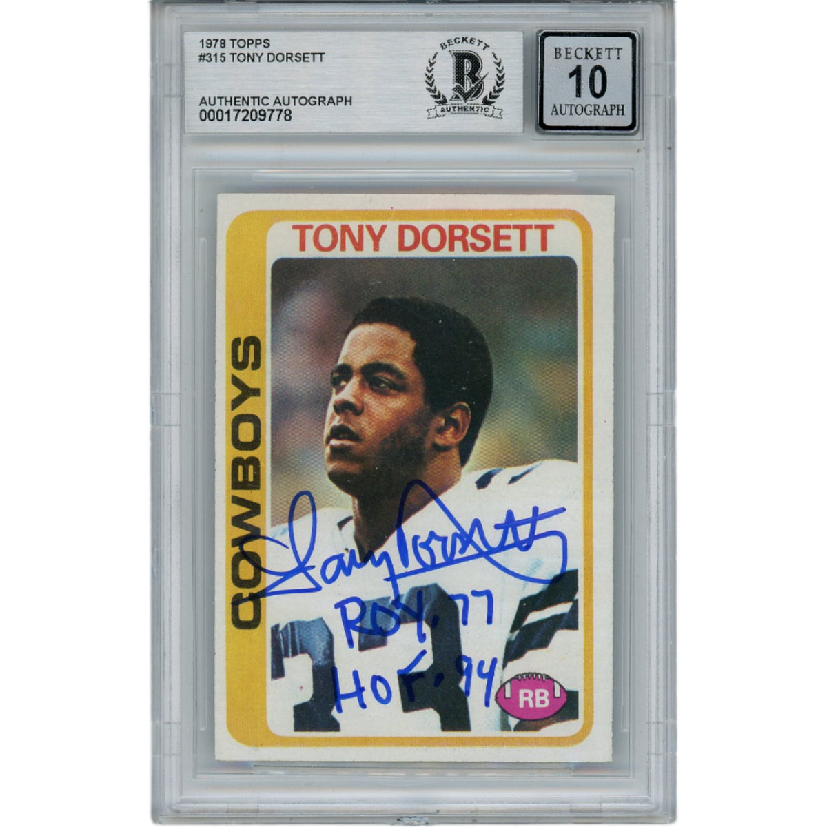 Tony Dorsett Dallas Cowboys Signed Card - 78 Topps ROY HOF Grade 10 Beckett Beckett - 45939-Powers Sports Memorabilia