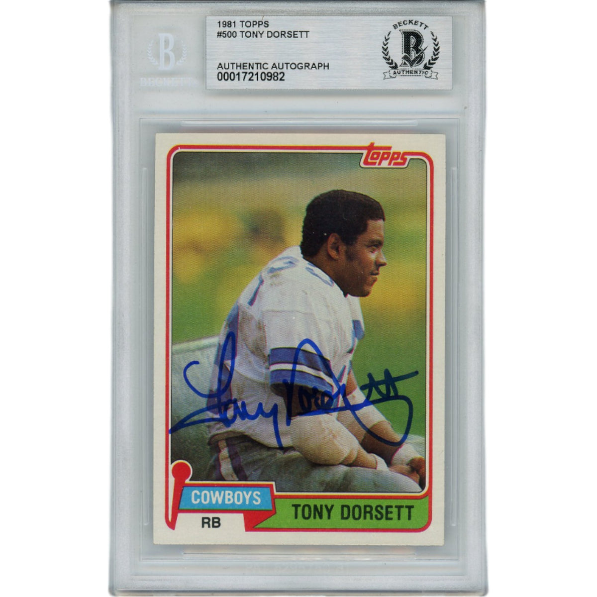 Tony Dorsett Dallas Cowboys Signed Card - 1981 Topps 500 Slabbed Beckett Beckett-Powers Sports Memorabilia